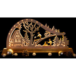 Schwibbogen Waldhütte mit Waldarbeitern - 65x32 cm