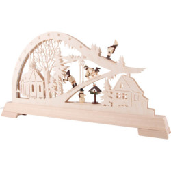 Schwibbogen Kirche mit Wintersportlern - 65x32 cm