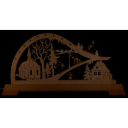 Candle Arch - Church with Winter Sportspeople - 65x32 cm / 25.6x12.6 inch