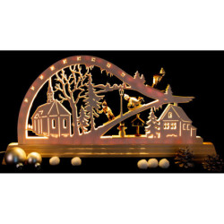 Candle Arch - Church with Winter Sportspeople - 65x32 cm / 25.6x12.6 inch