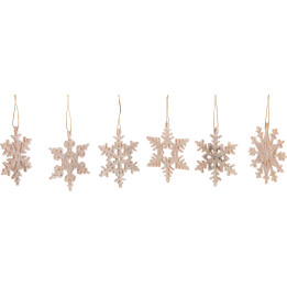 Christbaumschmuck Schneekristalle, 6er Set - geflittert - 6 cm
