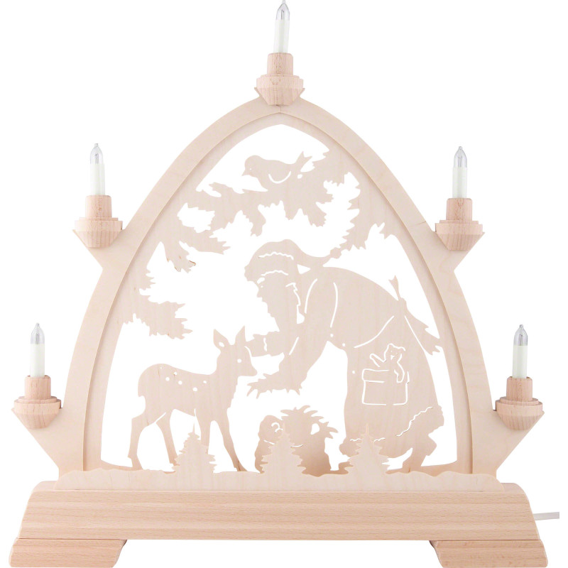 Pointed Arch - Santa Claus with Deer - Natural - 42x42,5 cm / 16.5x16.7 inch
