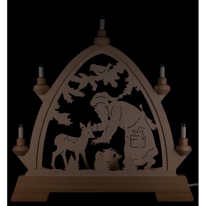 Pointed Arch - Santa Claus with Deer - Natural - 42x42,5 cm / 16.5x16.7 inch