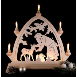 Pointed Arch - Santa Claus with Deer - Natural - 42x42,5 cm / 16.5x16.7 inch