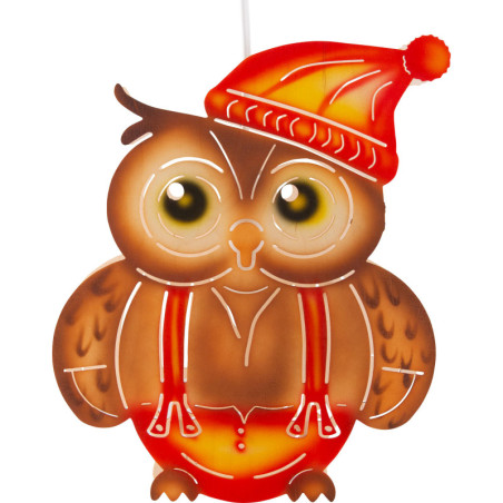 Window Picture - Owl with Hat, Red - 28 cm / 11 inch