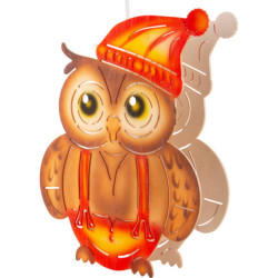Window Picture - Owl with Hat, Red - 28 cm / 11 inch