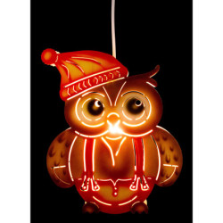 Window Picture - Owl with Hat, Red - 28 cm / 11 inch