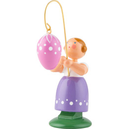 Ostermädchen mit rosafarbenem Ei - 12 cm