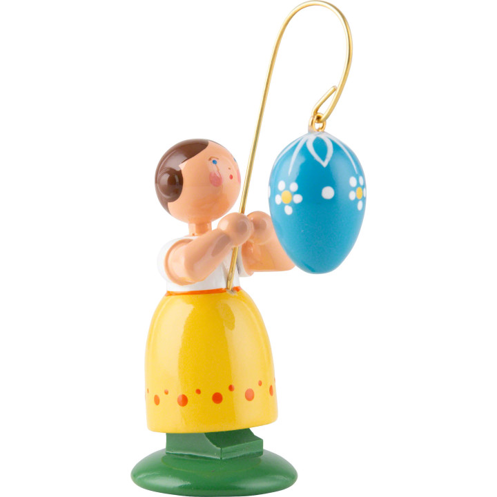 Easter Girl with Blue Egg - 12 cm / 4.7 inch