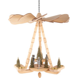 1-stöckige Deckenpyramide Bergmännner, Kette und Zapfen geschnitzt - natur - 45 cm
