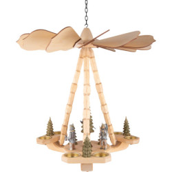 1-stöckige Deckenpyramide Bergmännner, Kette und Zapfen geschnitzt - natur - 45 cm