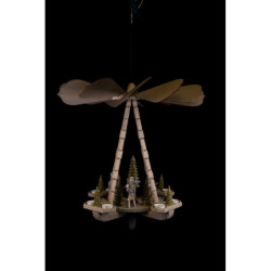 1-stöckige Deckenpyramide Bergmännner, Kette und Zapfen geschnitzt - grau - 53 cm