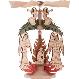 1-Tier Thermic Pyramid - Angel with Fir Tree - Nativity - 14 cm / 5.5 inch