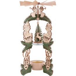 1-stöckige Pyramide Waldhaus - Weihnachtsmann, Hirsch und Engel - 26 cm