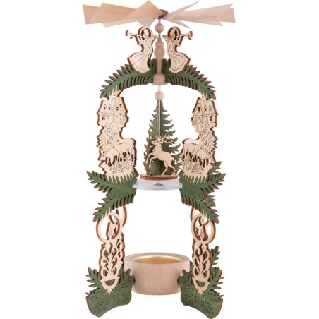 1-stöckige Pyramide Waldhaus - Weihnachtsmann, Hirsch und Engel - 26 cm