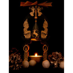 1-stöckige Pyramide Waldhaus - Weihnachtsmann, Hirsch und Engel - 26 cm