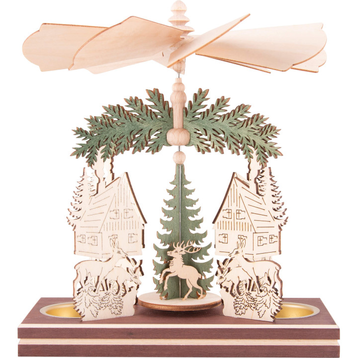 1-Tier Pyramid - Forest House with Santa and Deer - 20 cm / 7.9 inch
