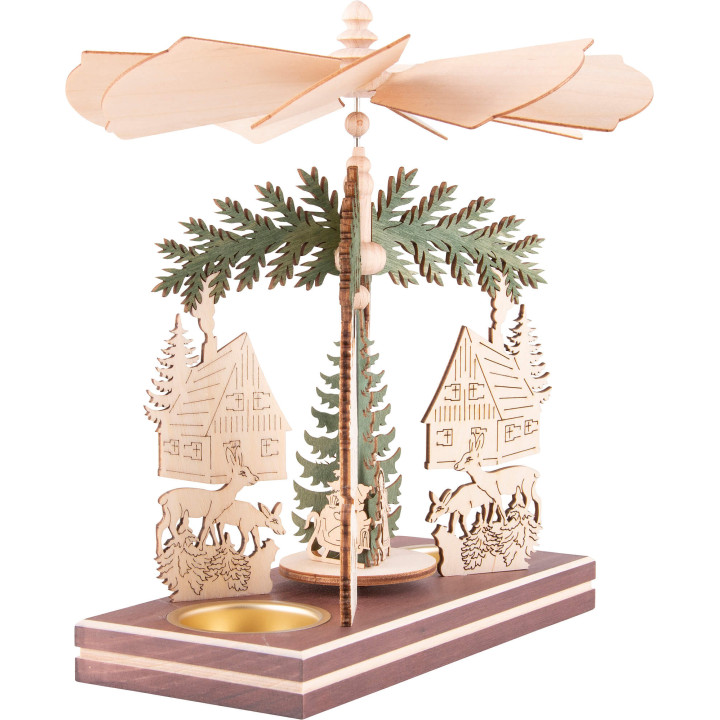 1-Tier Pyramid - Forest House with Santa and Deer - 20 cm / 7.9 inch