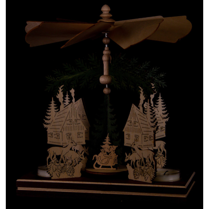1-Tier Pyramid - Forest House with Santa and Deer - 20 cm / 7.9 inch