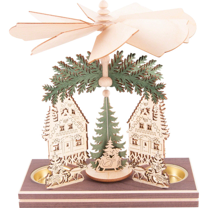 1-stöckige Pyramide Forsthaus mit Weihnachtsmann und Hirsch - 20 cm