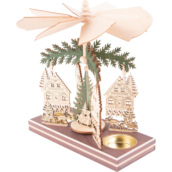 1-stöckige Pyramide Forsthaus mit Weihnachtsmann und Hirsch - 20 cm