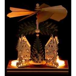 1-Tier Pyramid - Forester's House with Santa and Deer - 20 cm / 7.9 inch