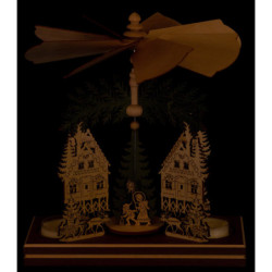 1-Tier Pyramid - Forester's House with Santa and Deer - 20 cm / 7.9 inch