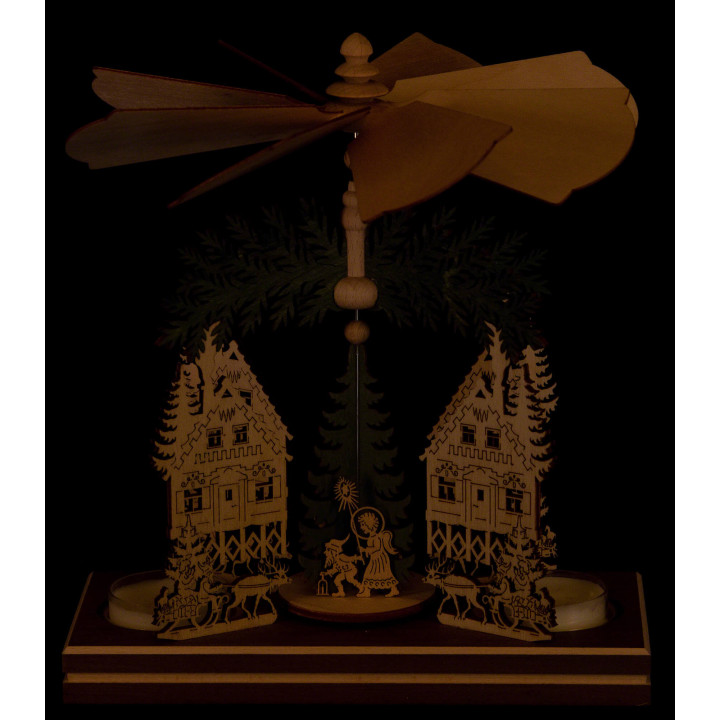 1-stöckige Pyramide Forsthaus mit Weihnachtsmann und Hirsch - 20 cm