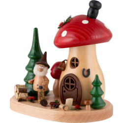 Smoker - Mushroom Hut with Wood Chipper Gnome - 15 cm / 5.9 inch