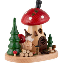 Smoker - Mushroom Hut with Wood Chipper Gnome - 15 cm / 5.9 inch