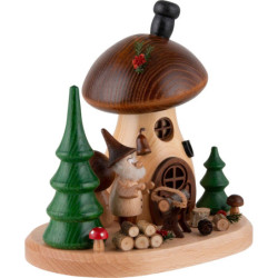 Smoker - Mushroom Hut with Sawhorse and Gnome - 15 cm / 5.9 inch