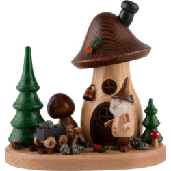 Räucherpilz mit Schatzsammler-Wichtel - 15 cm