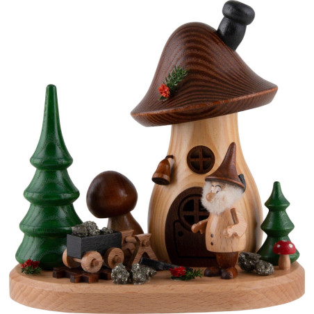 Räucherpilz mit Schatzsammler-Wichtel - 15 cm