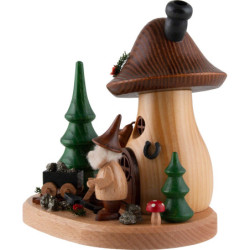 Räucherpilz mit Schatzsammler-Wichtel - 15 cm