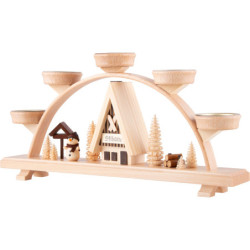 Schwibbogen Skihütte und Schneemann - 33x16,5 cm