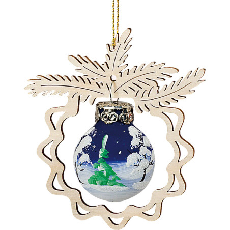 Christbaumschmuck Glaskugel in Zweig - Winterwald - 8 cm