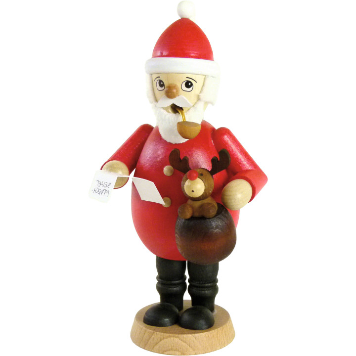 Räuchermännchen Weihnachtsmann mit Wunschzettel und Elch - 16,5 cm