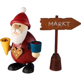 Weihnachtsman Weihnachtsmarktbummler mit Schild  - 9,5 cm