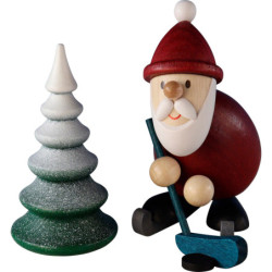 Weihnachtsmann Eishockeyspieler mit verschneitem Baum - 9,6 cm