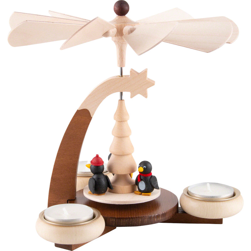 1-stöckige Pyramide naturfarben mit Pinguinen - 19 cm