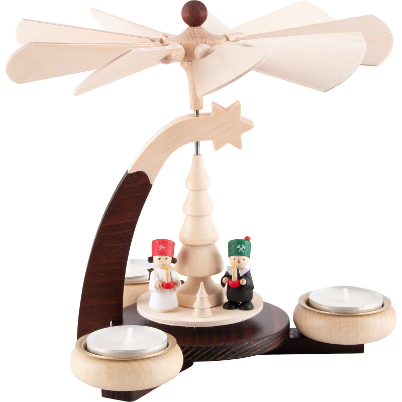 1-Tier Pyramid Natural with Angel, Miner and Nutcracker - 19 cm / 7.5 inch