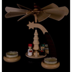 1-stöckige Pyramide naturfarben mit Engel, Bergmann und Nussknacker - 19 cm