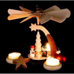 1-Tier Pyramid Natural with Angel, Miner and Nutcracker - 19 cm / 7.5 inch