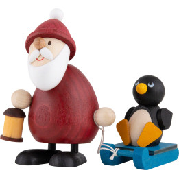Weihnachtsmann mit Schlitten und Pinguin - 9,5 cm