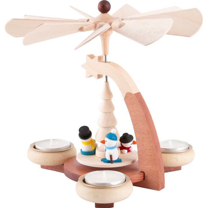 1-Tier Pyramid Natural with Snowmen - 19 cm / 7.5 inch