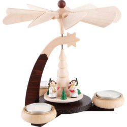1-stöckige Pyramide naturfarben Weihnachtsmann und weiße Engel - 19 cm