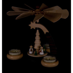 1-Tier Pyramid Natural Santa Claus and White Angels - 19 cm / 7.5 inch
