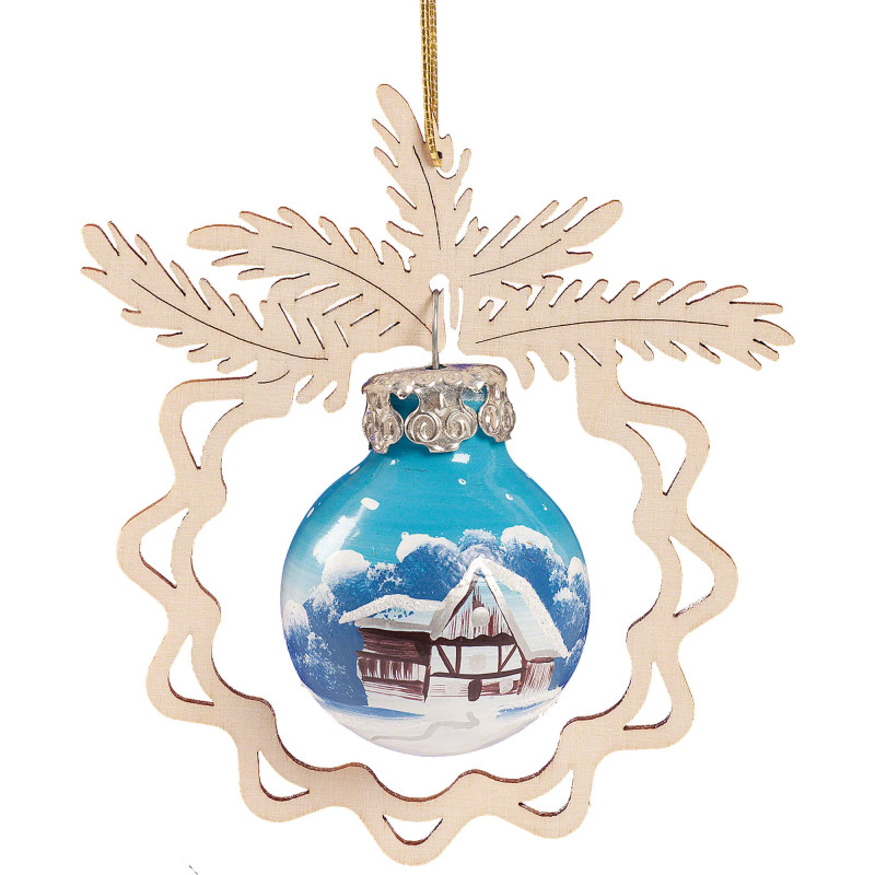 Tree Ornament - Glass Bauble in Branch - Winter Landscape - 8 cm / 3.1 inch