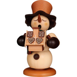 Räuchermännchen Schneemann mit Pfefferkuchenhaus natur - 23,5 cm