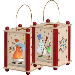 Laterne Weihnachtsmann & Schneemann - 21 cm